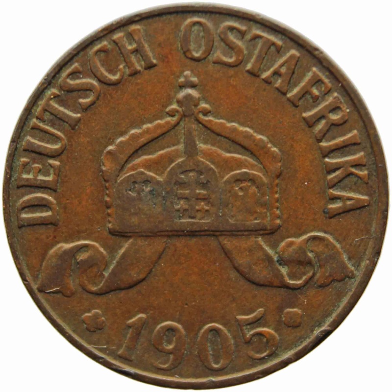 1905 J German East Africa one Heller Wilhelm II Bronze coin