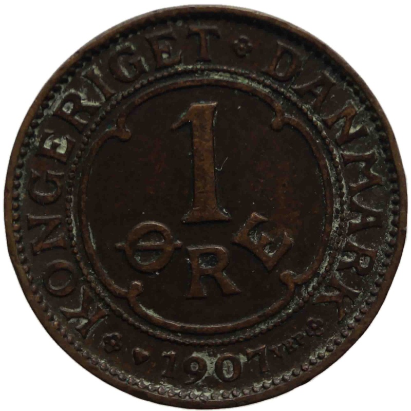 1907 Denmark 1 Øre Coin Frederik VIII