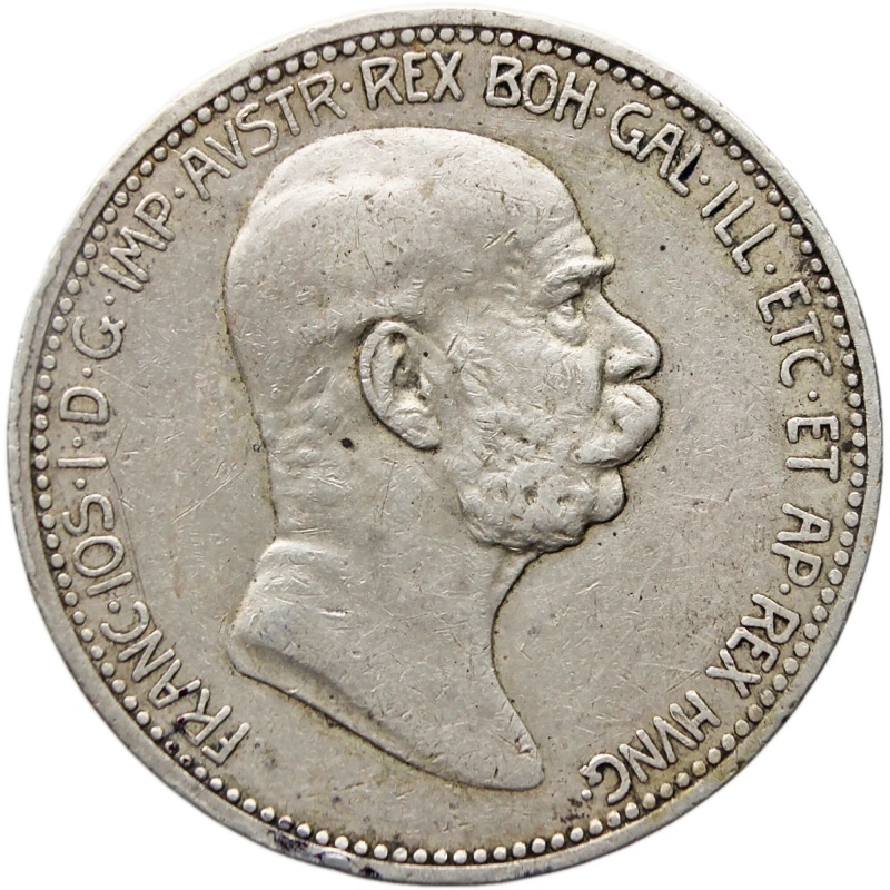 1908 1 Corona Austria Habsburg Coin Franz Joseph I Silver 60th Anniversary of the Reign