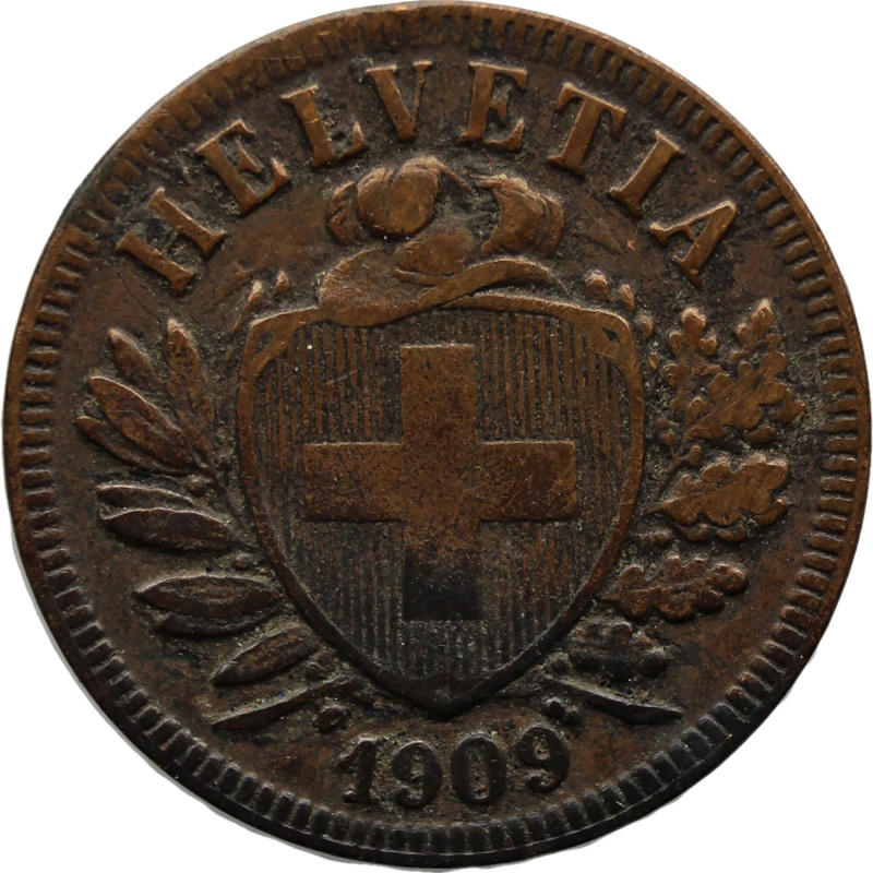1909 2 Rappen Switzerland Coin Bern Mint