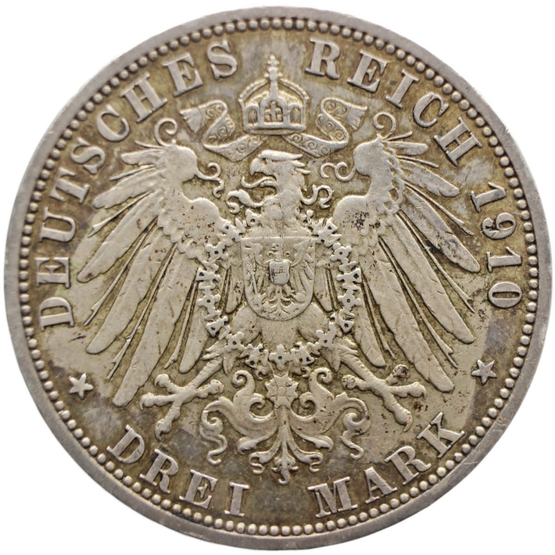 1910 A 3 Mark Prussia Germany Coin Silver Berlin Mint Wilhelm II