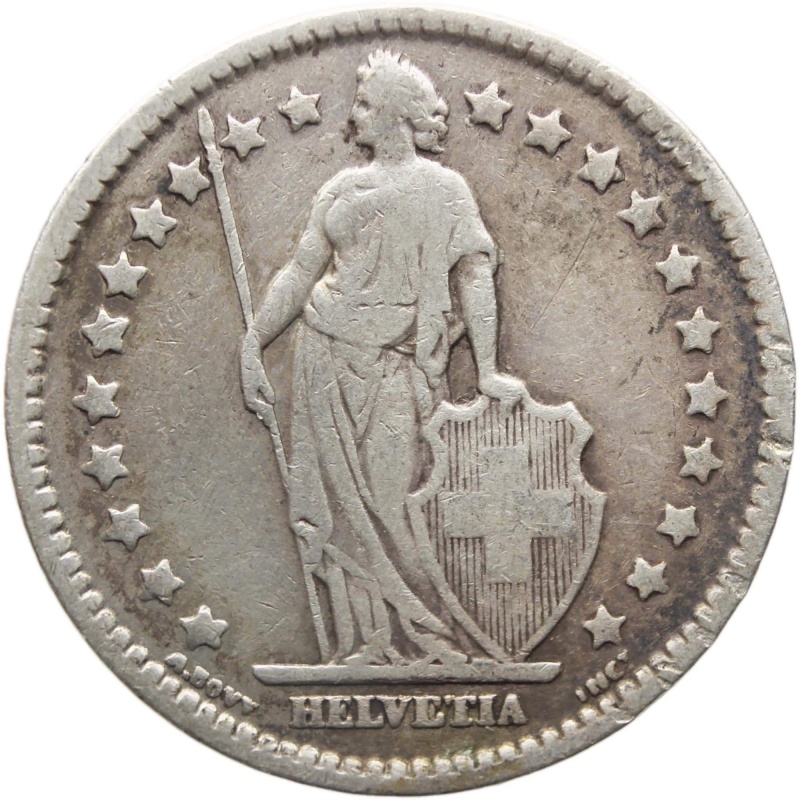 1913 One Franc Switzerland Coin Silver Helvetia