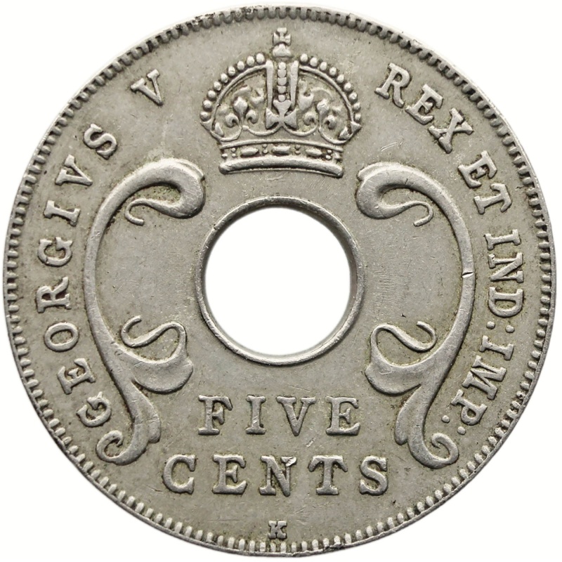 1914 5 Cents Uganda Coin East Africa George V