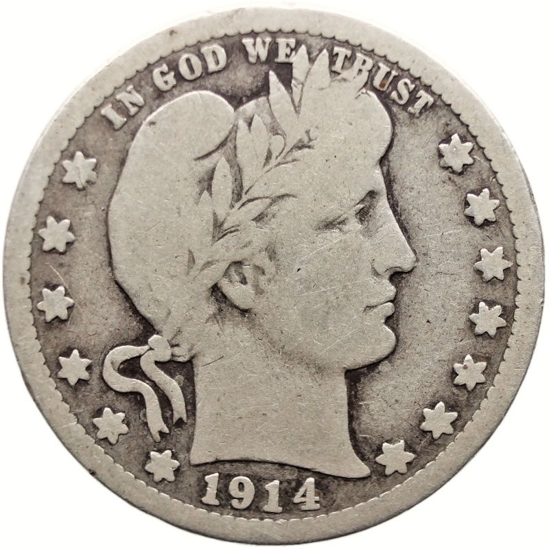 1914 D Quarter Dollar Barber USA Coin Silver