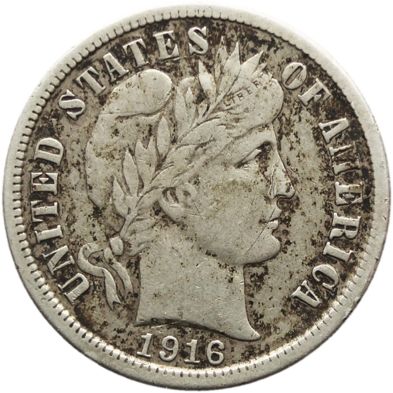 1916 S One Dime United States Barber Coin Silver