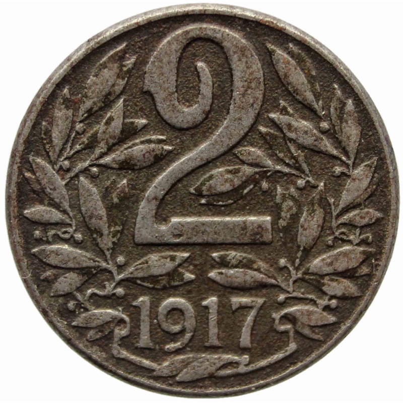 1917 2 Heller Austria Coin Karl I