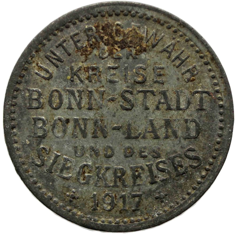 1917 5 Pfennig German Coin Bonn-Siegkreis Stadt-, Land- und Siegkreis, Rheinprovinz Notgeld