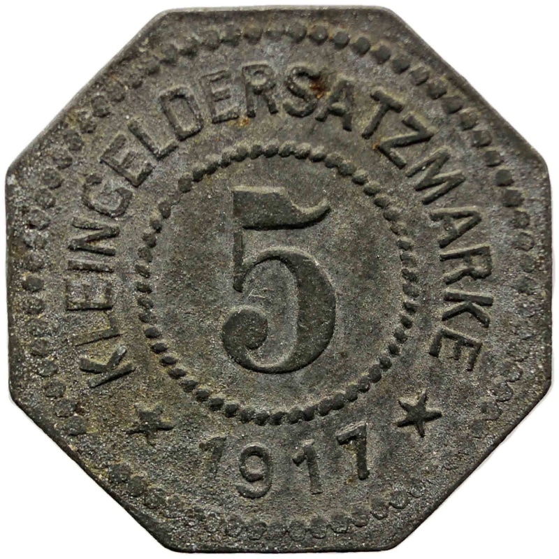 1917 5 Pfennig German Coin Rosenheim Stadt, Bayern Notgeld