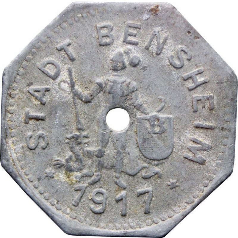 1917 5 Pfennig Germany Notgeld Bensheim Stadt, Hessen Coin