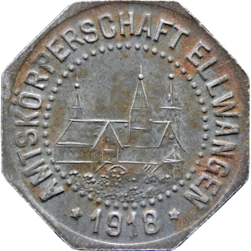 1918 10 Pfennig Ellwangen Stadt Amtskörperschaft, Württemberg Notgeld Germany Coin