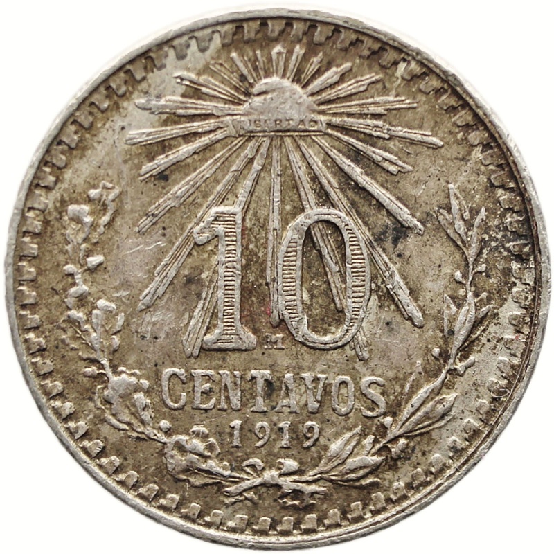 1919 10 Centavos Mexico Coin Silver