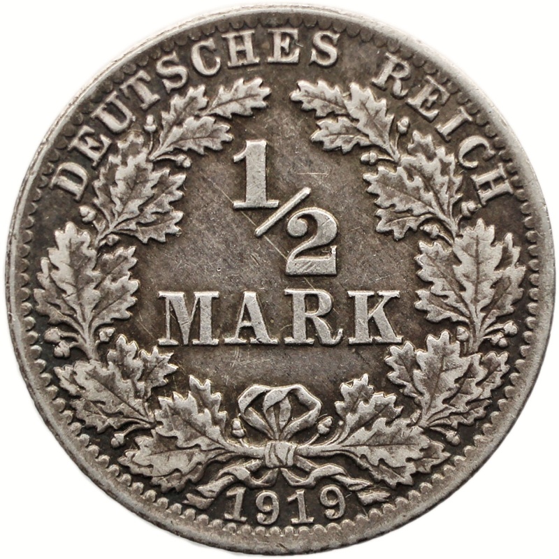 1919 A Half Mark Germany Coin Wilhelm II Silver Berlin Mint