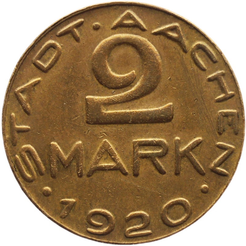 1920 2 Mark Aachen Germany Alfred Rethel Notgeld Coin