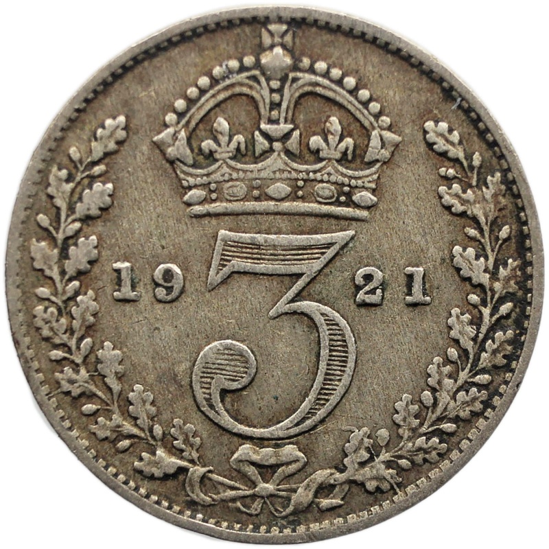 1921 3 Pence George V UK Silver Maundy Coin