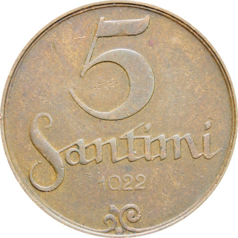 1922 Latvia 5 Santimi Coin