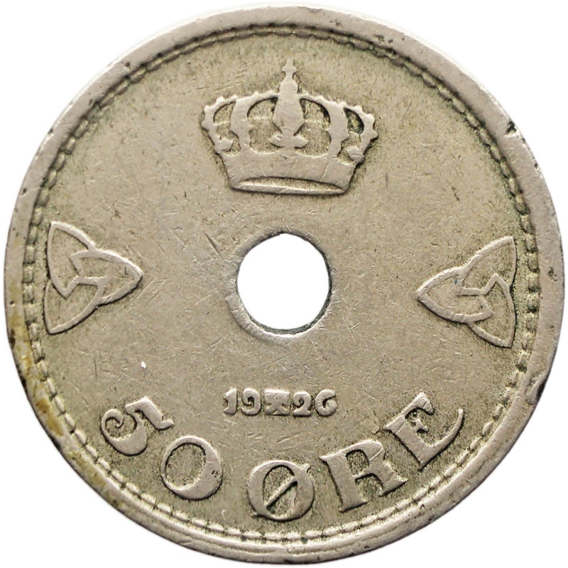 1926 50 Øre Norway Haakon VII Coin