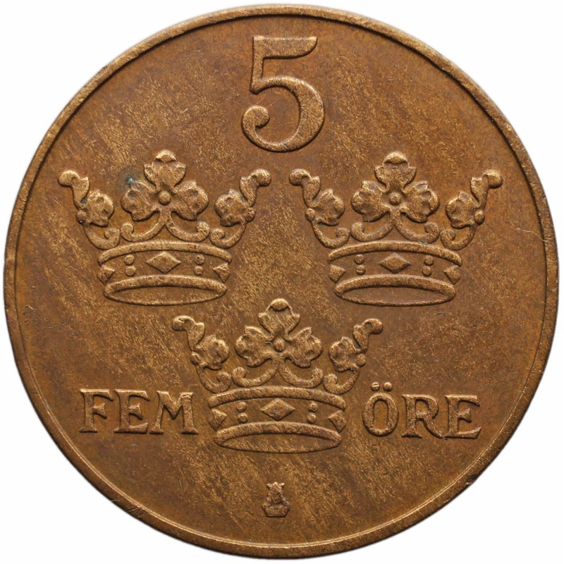 1928 5 Öre Sweden Coin Gustaf V