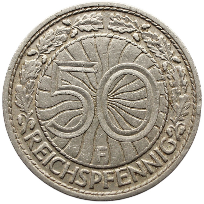 1928 F 50 Reichspfennig Germany Coin