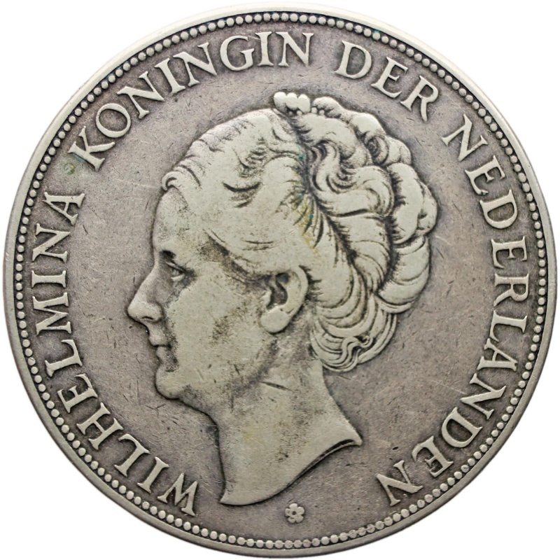 1929 2 1/2 Gulden Netherlands Coin Wilhelmina I Silver