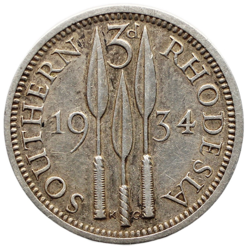 1934 3 Pence Southern Rhodesia Coin Zimbabwe George V Silver