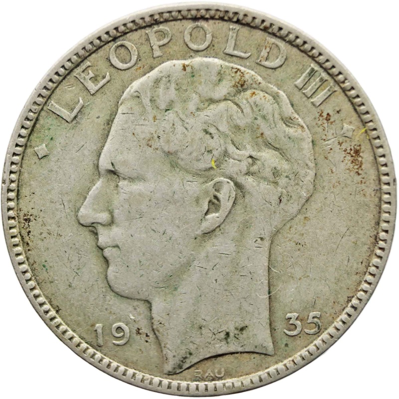 1935 20 Francs Belgium Silver Coin Leopold III