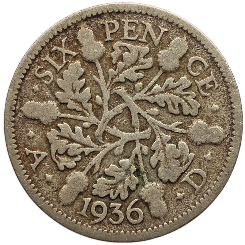 1936 6 Pence George V Silver Coin United Kingdom