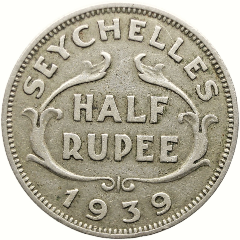 1939 Half Rupee Seychelles Coin George VI Silver