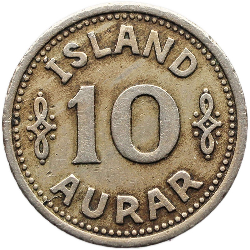 1940 10 Aurar Iceland Coin Christian X