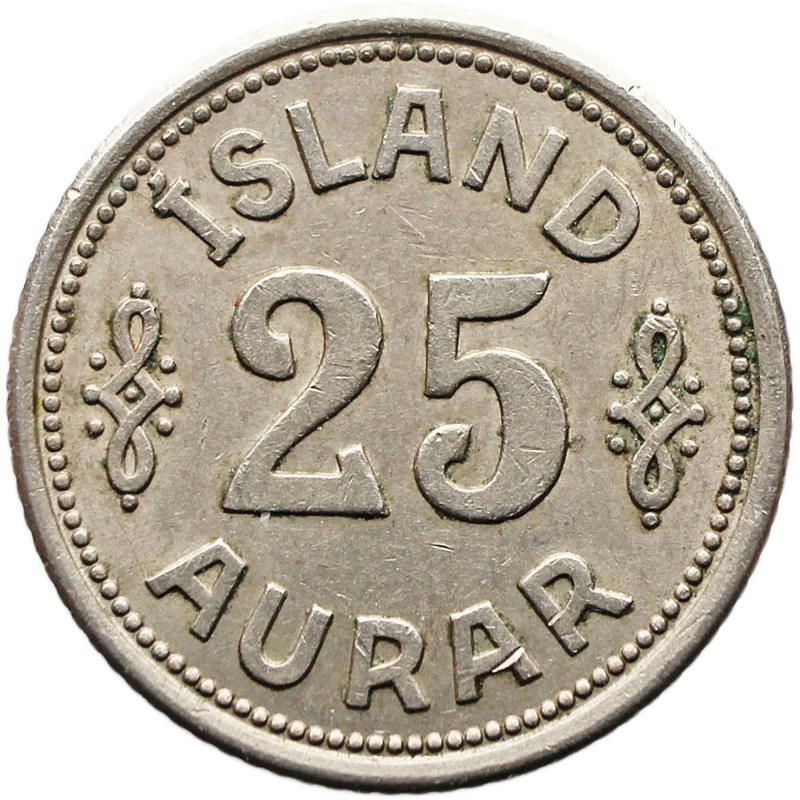 1940 25 Aurar Iceland Coin Christian X
