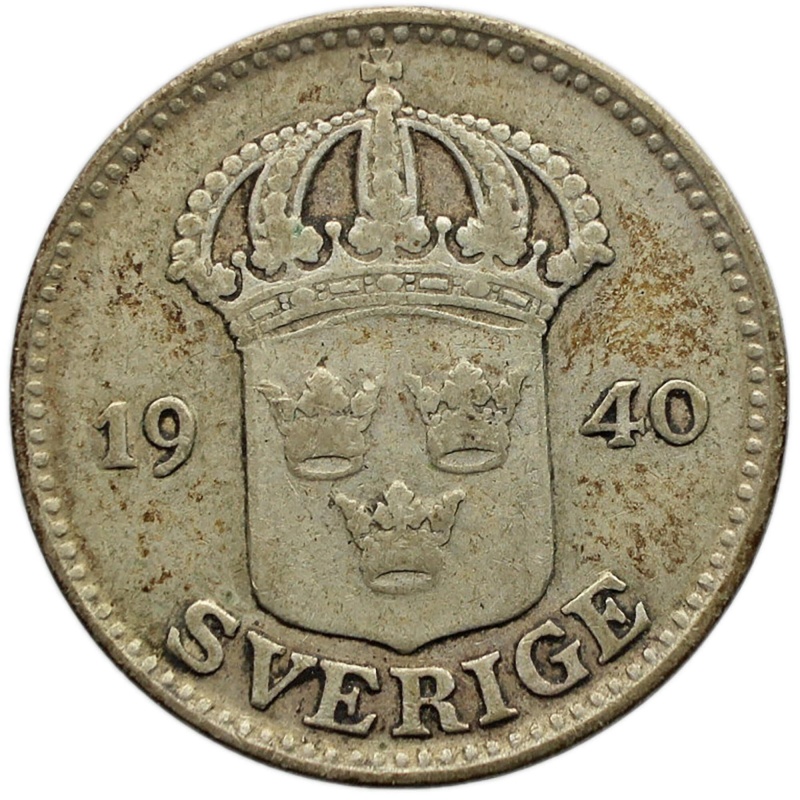 1940 G 25 Öre Sweden Coin Gustaf V Silver