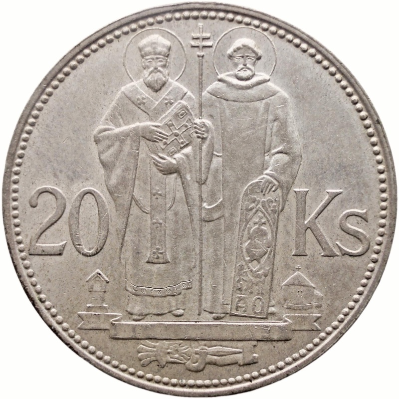 1941 20 Korun Slovakia Coin Silver St. Cyril and St. Methodius
