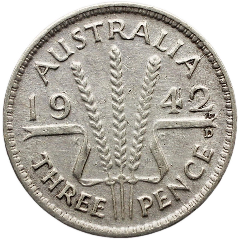 1942 D 3 Pence Australia Coin George VI Silver