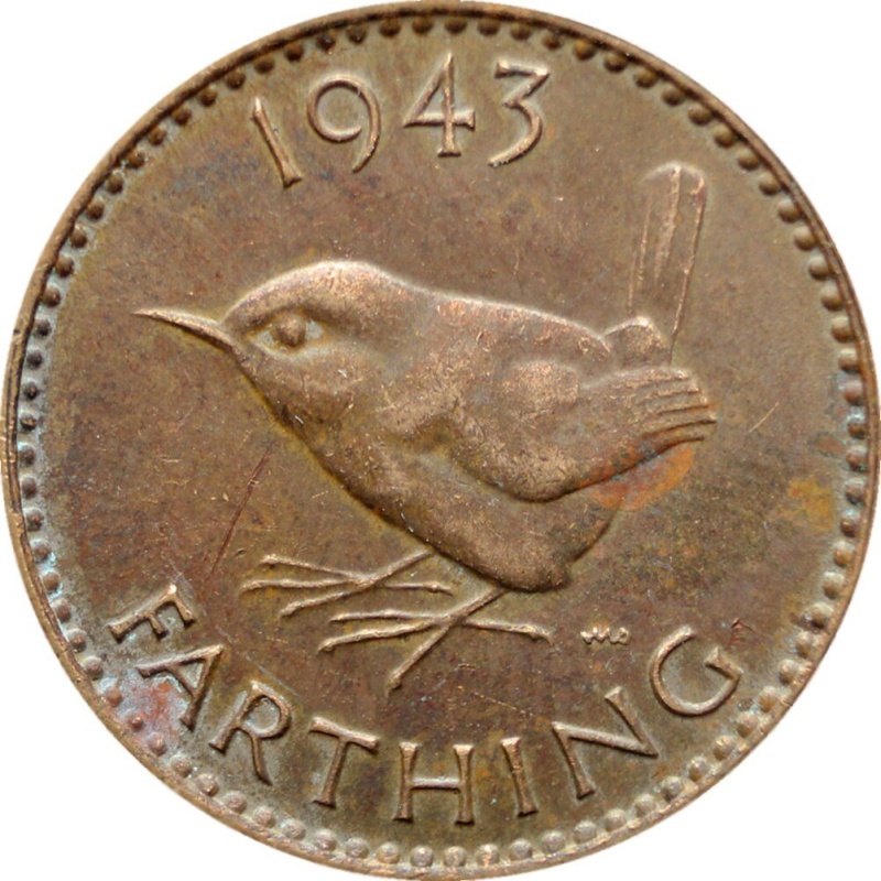 1943 1 Farthing George VI with IND IMP British Coin