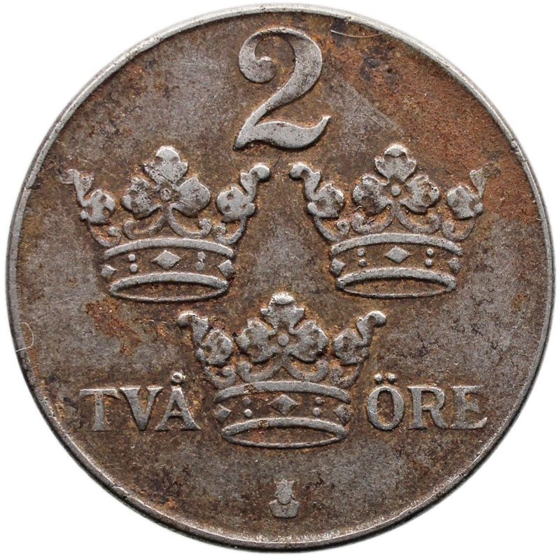 1943 2 Öre Sweden Coin Gustaf V Iron