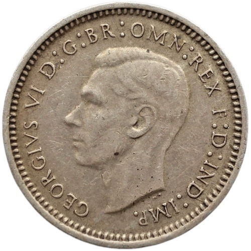 1943 3 Pence Australia Coin George VI Silver