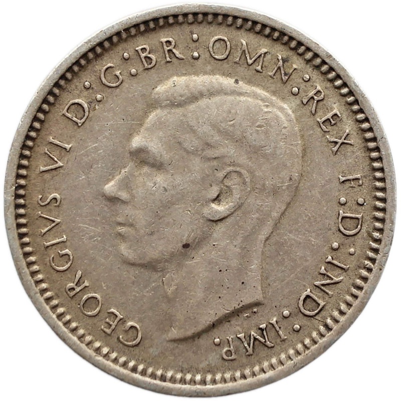 1943 3 Pence Australia Coin George VI Silver