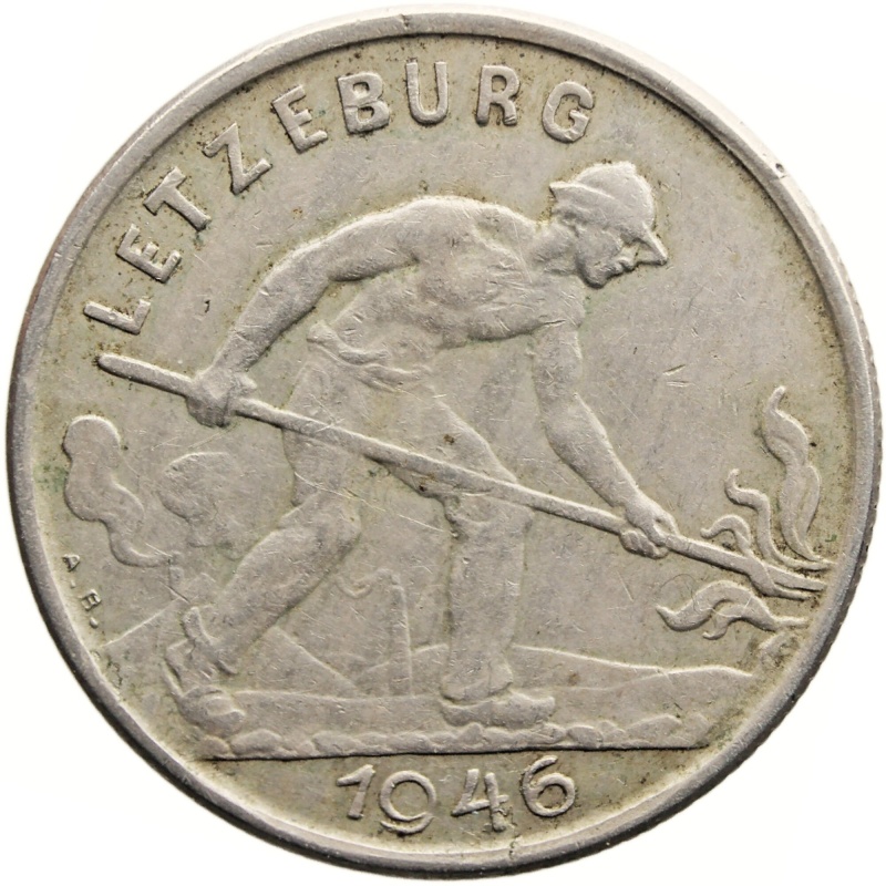1946 1 Franc Luxembourg Coin Charlotte Large Type