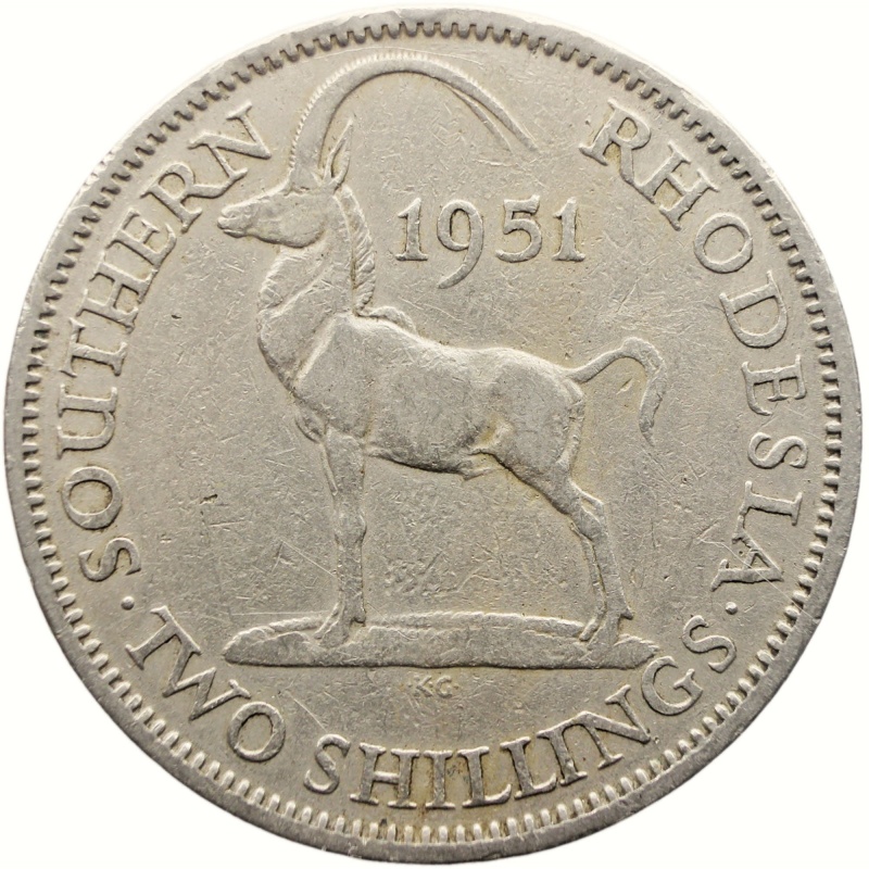 1951 2 Shillings Southern Rhodesia Coin Zimbabwe George VI