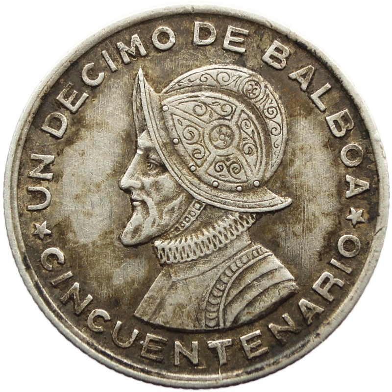 1953 1/10 Balboa Panama Silver Coin 50th Anniversary Vasco Núñez de Balboa