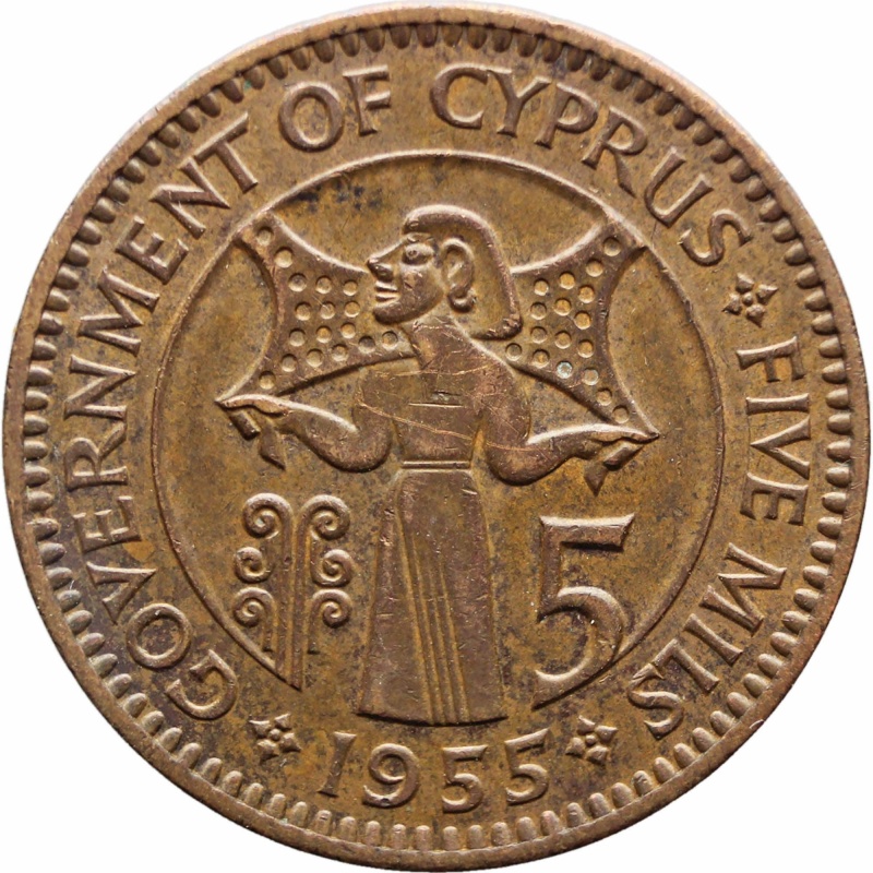 1955 5 Mils Cyprus Coin Elizabeth II 1st portrait