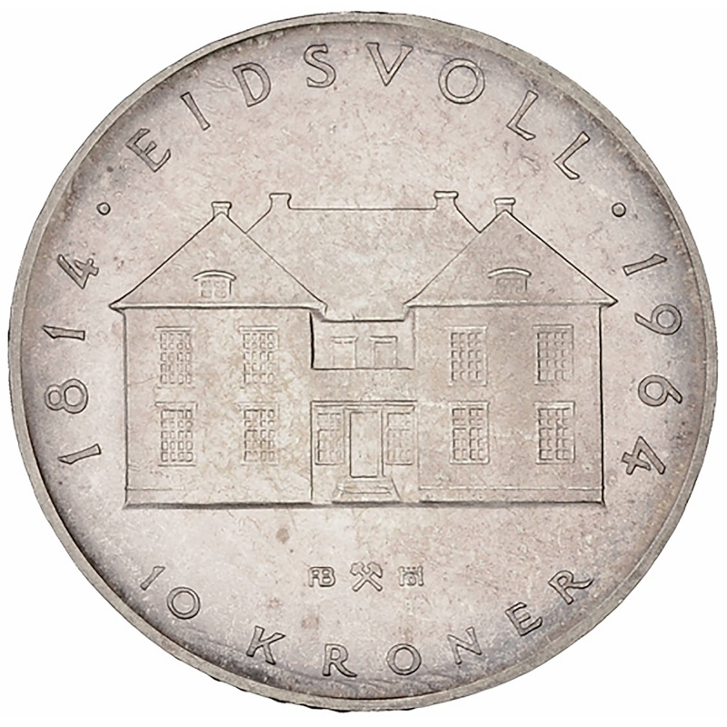 1964 10 Kroner Norway Coin Olav V Silver Constitution Sesquicentennial