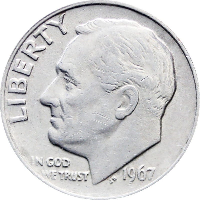 1967 One Dime Roosevelt United States Coin Philadelphia Mint