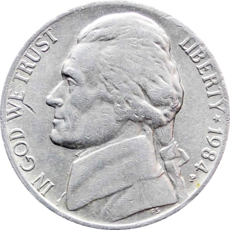 1984 P United States 5 Cents Coin Jefferson Nickel 1st portrait
