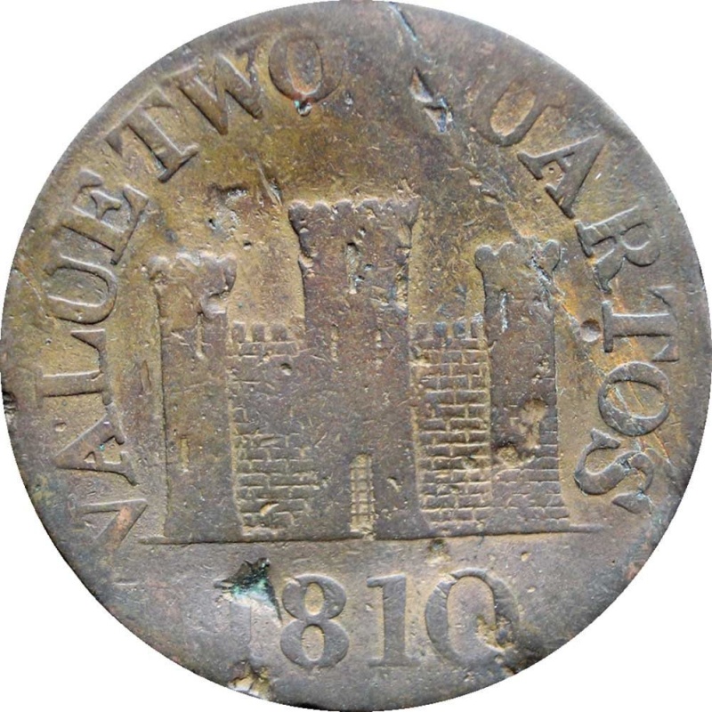 Coin 1810 Gibraltar 2 Quartos Robert Keeling Small Date British Coins