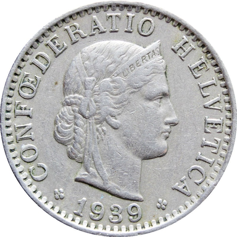 1939 Switzerland 20 Rappen Coin