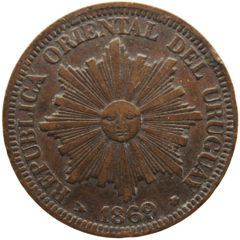 1869 H 4 Centesimos Uruguay Coin Heaton Mint