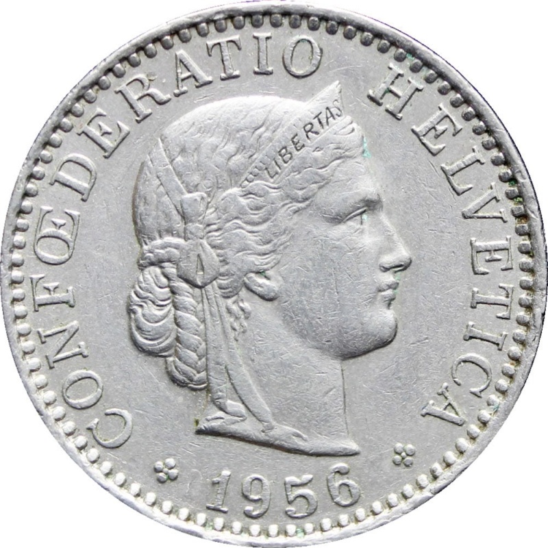1955 Switzerland 20 Rappen Coin