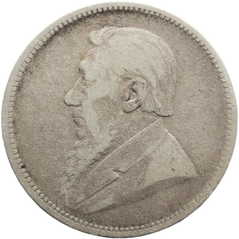 1895 Two Shilling South Africa Coin ZAR Paul Kruger Silver