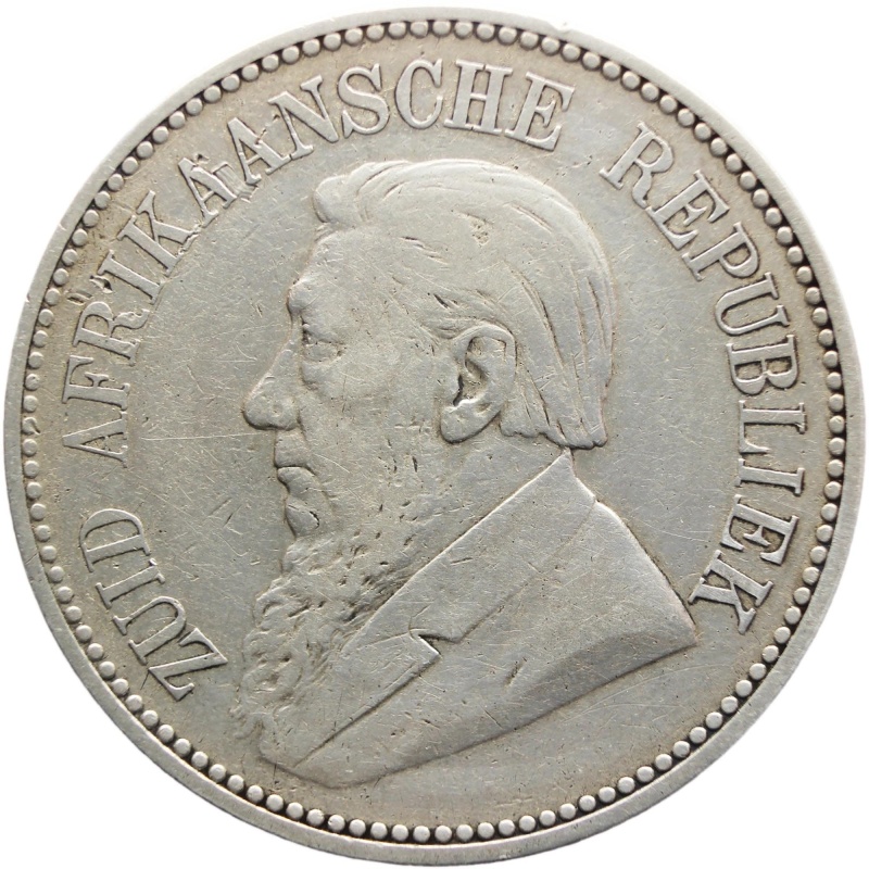1895 Two and Half Shilling South Africa Paul Kruger ZAR Silver Coin