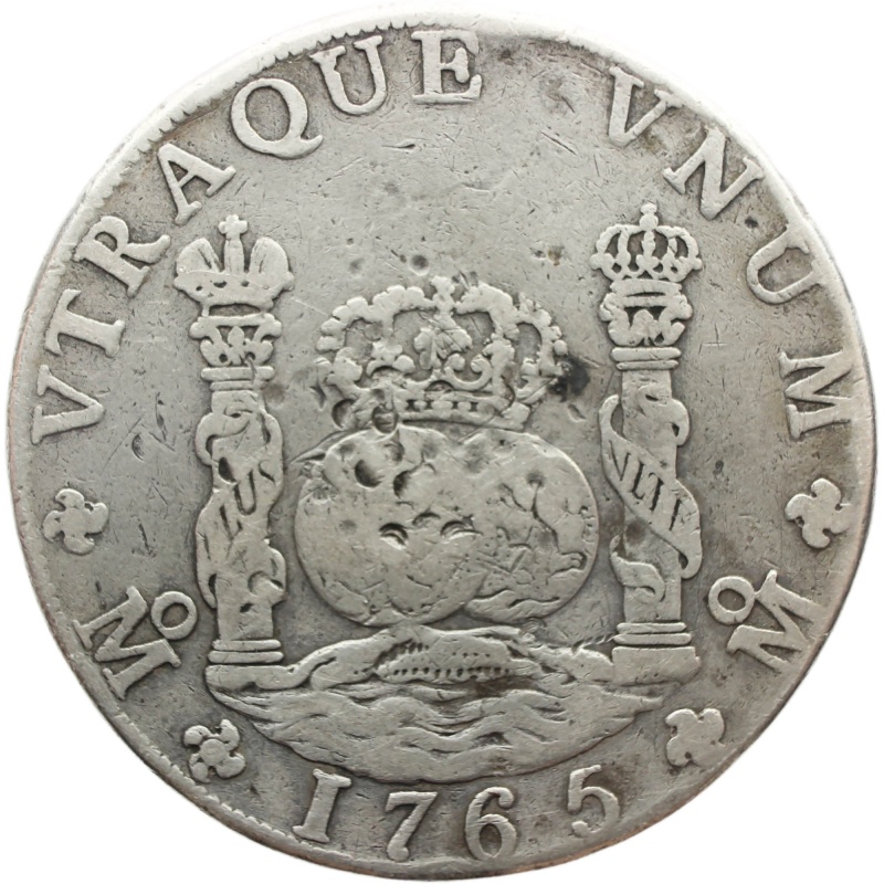 1765 MO 8 Reales Mexico Coin Charles III of Spain Silver Crowned Pillars